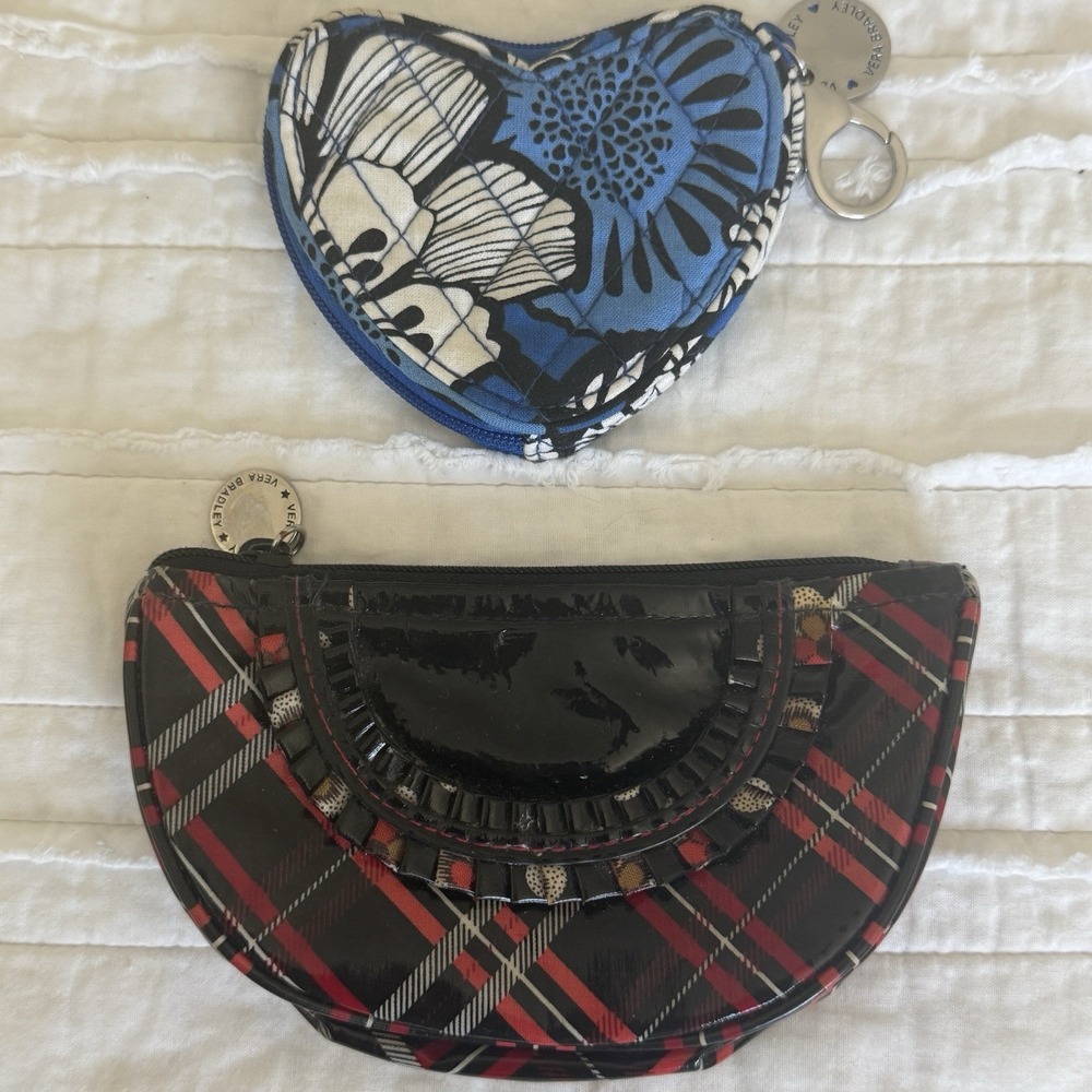 2‎ Vera Bradley Coin Purses BLUE BAYOU & Half Moon Retro Prep Plaid Floral